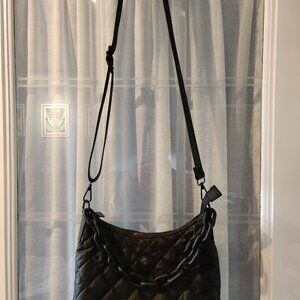 Quilted, shoulder bag with chain like accents